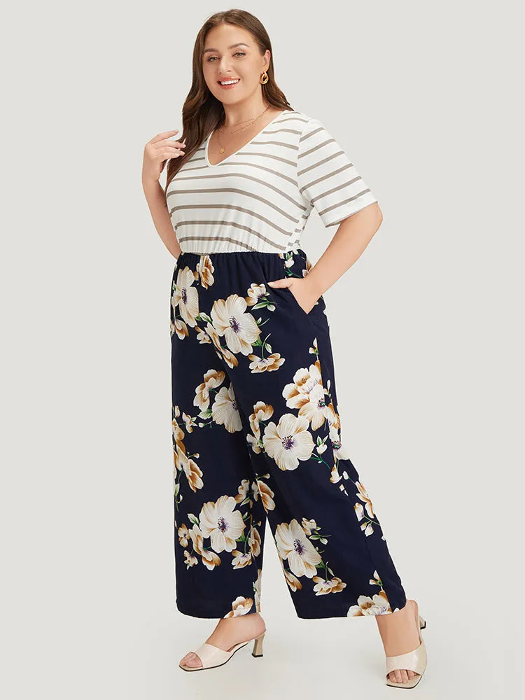 Striped & Floral Patchwork Pocket Jumpsuit sold by Bloomchic product image thumbnail 3