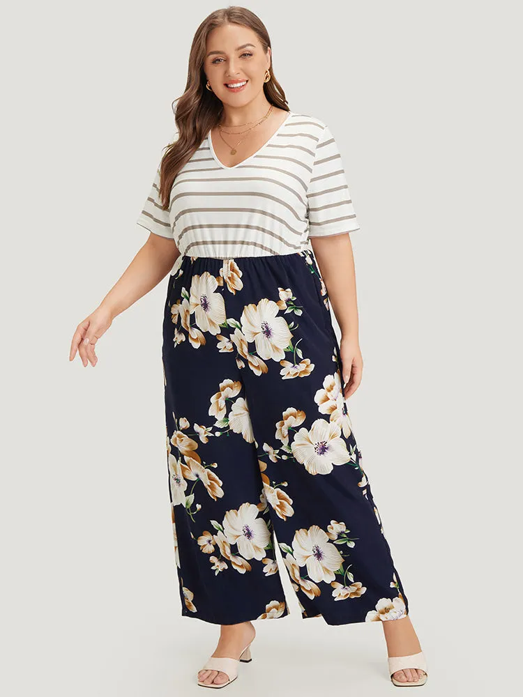 Striped & Floral Patchwork Pocket Jumpsuit sold by Bloomchic product image thumbnail 4