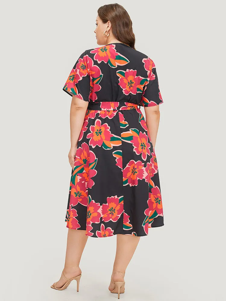 Floral Pocket Belted Keyhole Neck Midi Dress sold by Bloomchic product image thumbnail 3