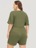 Solid Button Through Pocket Cuffed Batwing Sleeve Romper sold by Bloomchic