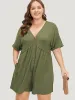 Solid Button Through Pocket Cuffed Batwing Sleeve Romper sold by Bloomchic