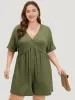 Solid Button Through Pocket Cuffed Batwing Sleeve Romper sold by Bloomchic