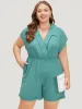 Plain Lapel Collar Batwing Sleeve Wrap Pocket Zip Romper sold by Bloomchic