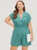 Plain Lapel Collar Batwing Sleeve Wrap Pocket Zip Romper sold by Bloomchic