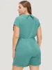 Plain Lapel Collar Batwing Sleeve Wrap Pocket Zip Romper sold by Bloomchic