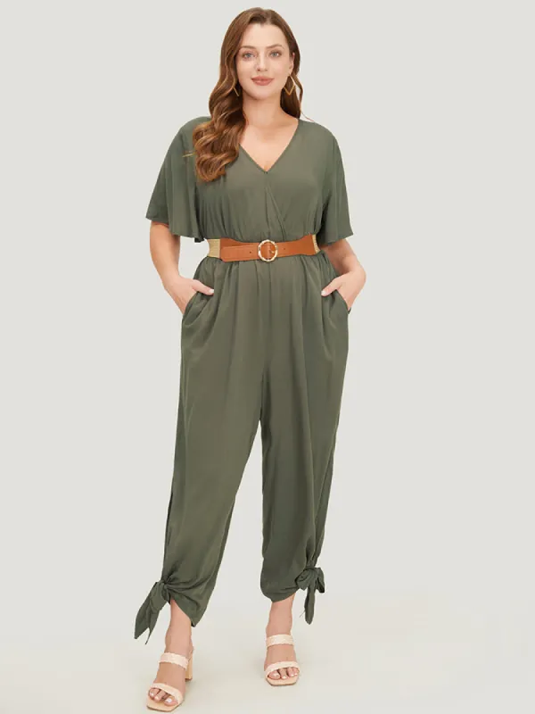 Plain Pocket Wrap Cut Out Knotted Hem Jumpsuit sold by Bloomchic
