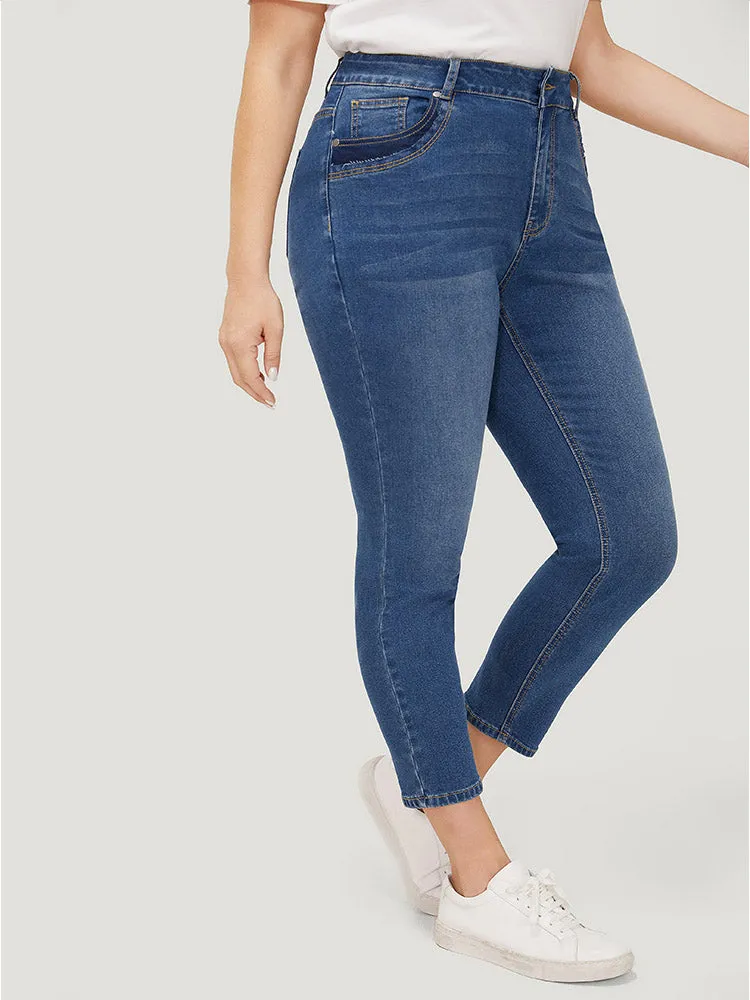 Very Stretchy High Rise Medium Wash Patched Patchwork Jeans sold by Bloomchic product image thumbnail 5