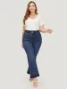 Flare Leg Very Stretchy Dark Wash Contrast Patchwork Jeans sold by Bloomchic