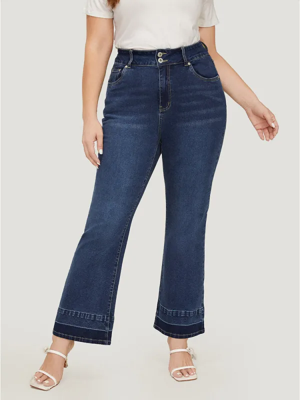 Flare Leg Very Stretchy Dark Wash Contrast Patchwork Jeans sold by Bloomchic