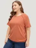 Plain Raglan Sleeve Vintage Stitch Trim T-shirt sold by Bloomchic