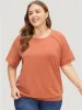 Plain Raglan Sleeve Vintage Stitch Trim T-shirt sold by Bloomchic