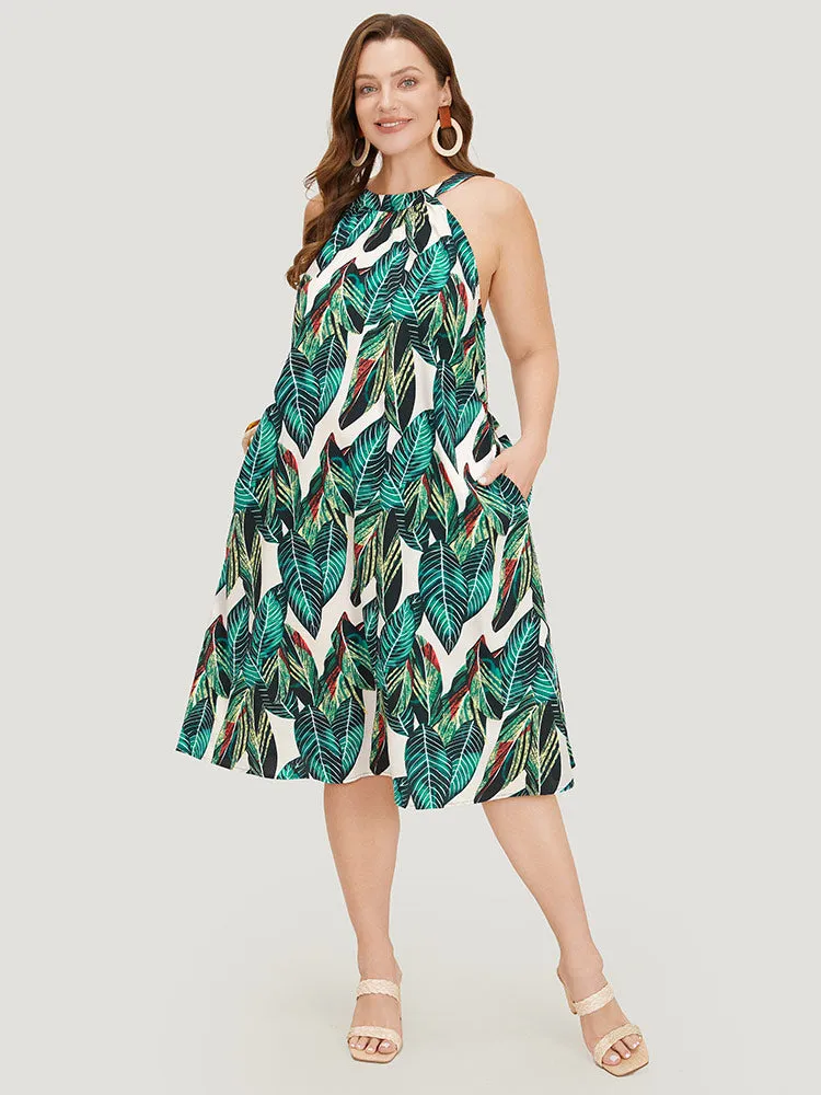 Tropical Print Pocket Keyhole Knotted Halter Dress sold by Bloomchic product image thumbnail 5
