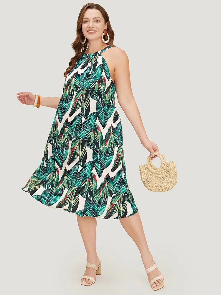 Tropical Print Pocket Keyhole Knotted Halter Dress sold by Bloomchic product image thumbnail 2