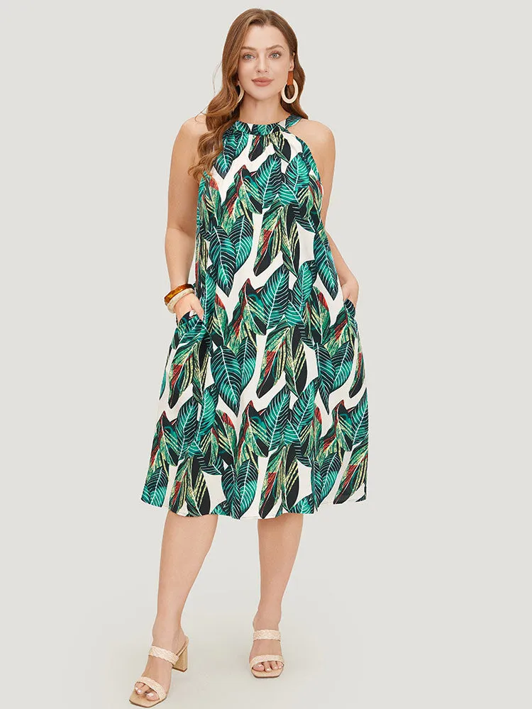 Tropical Print Pocket Keyhole Knotted Halter Dress sold by Bloomchic product image thumbnail 3