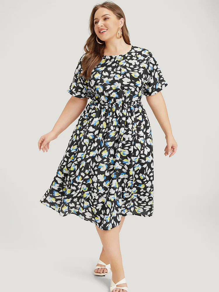 Floral Print Pocket Round Neck Flutter Hem Dress sold by Bloomchic