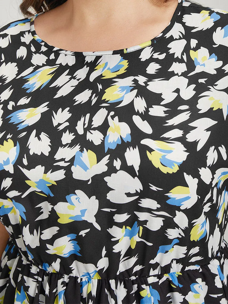 Floral Print Pocket Round Neck Flutter Hem Dress sold by Bloomchic product image thumbnail 5