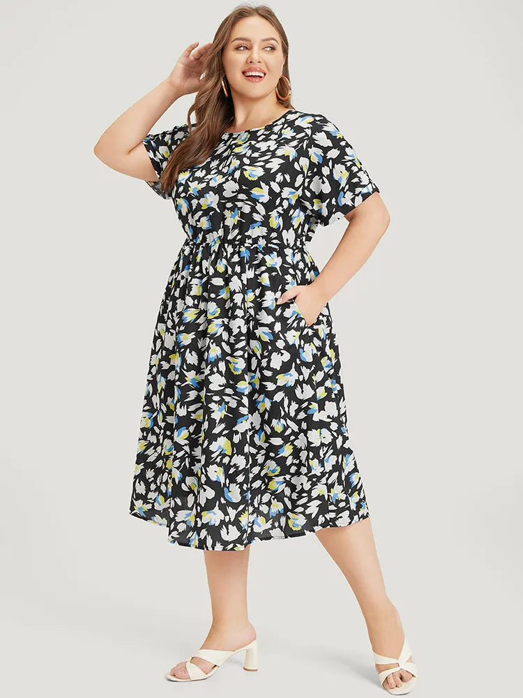 Floral Print Pocket Round Neck Flutter Hem Dress sold by Bloomchic product image thumbnail 3