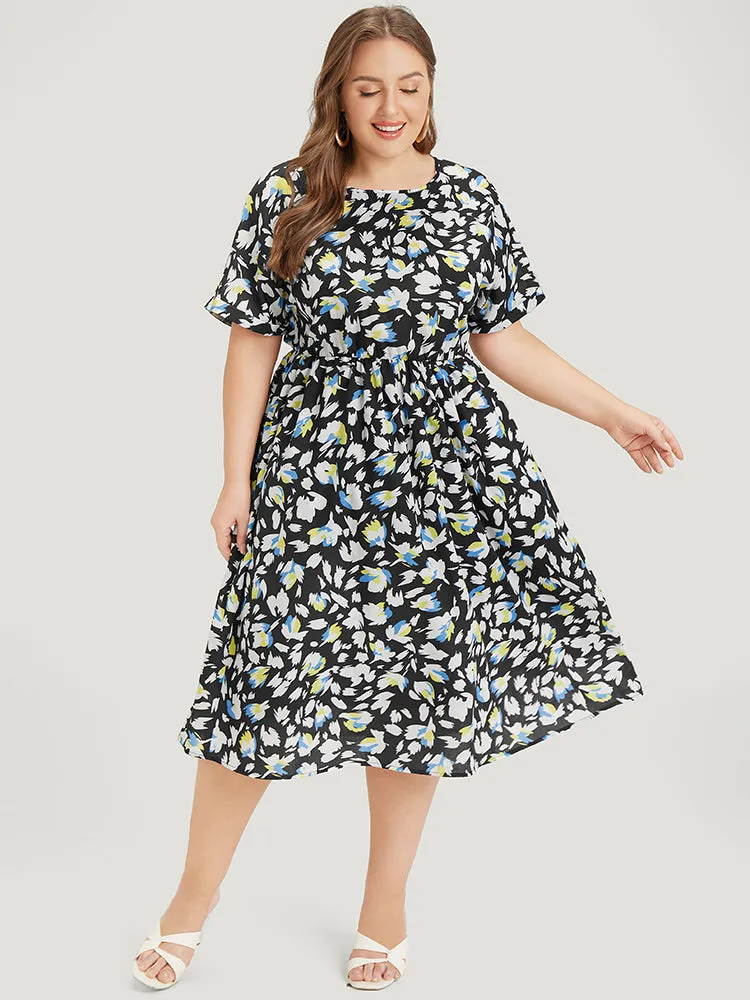 Floral Print Pocket Round Neck Flutter Hem Dress sold by Bloomchic product image thumbnail 4