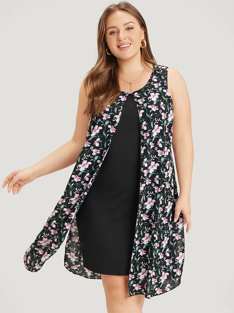 Floral Patchwork Round Neck Split Hem Tank Dress sold by Bloomchic product image thumbnail 3