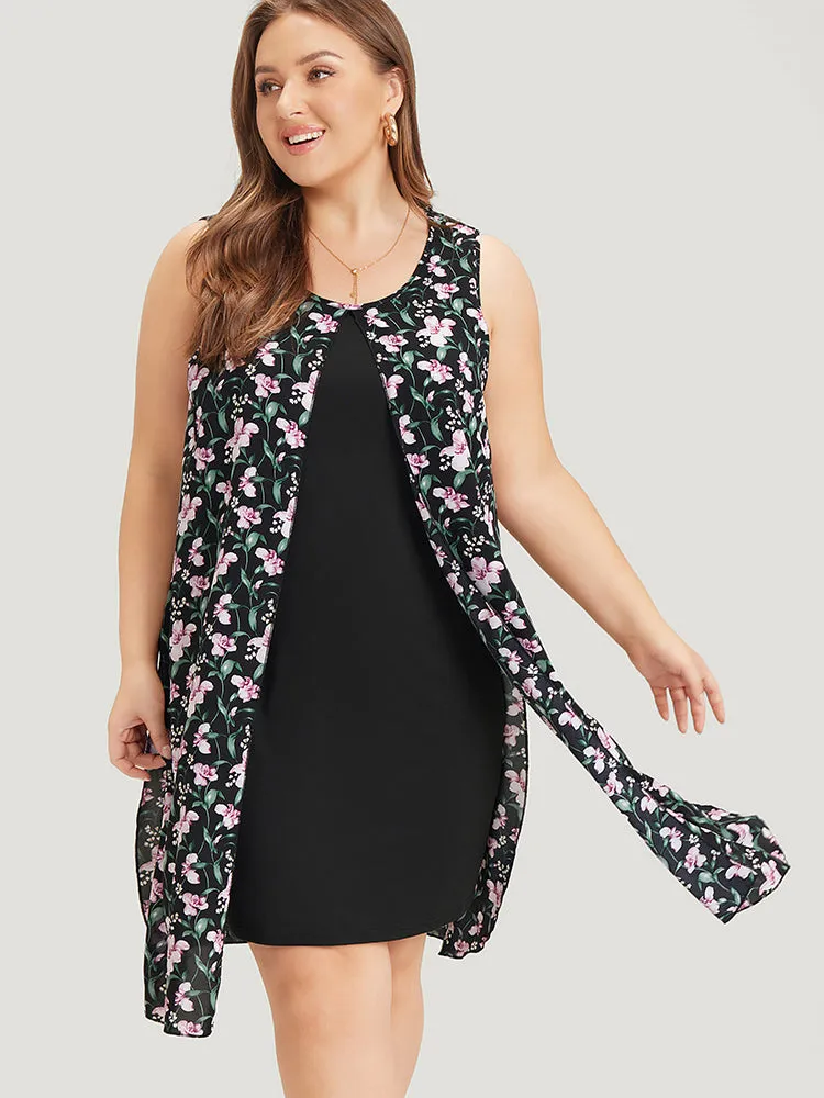 Floral Patchwork Round Neck Split Hem Tank Dress sold by Bloomchic product image thumbnail 4