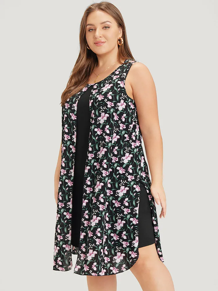 Floral Patchwork Round Neck Split Hem Tank Dress sold by Bloomchic product image thumbnail 5