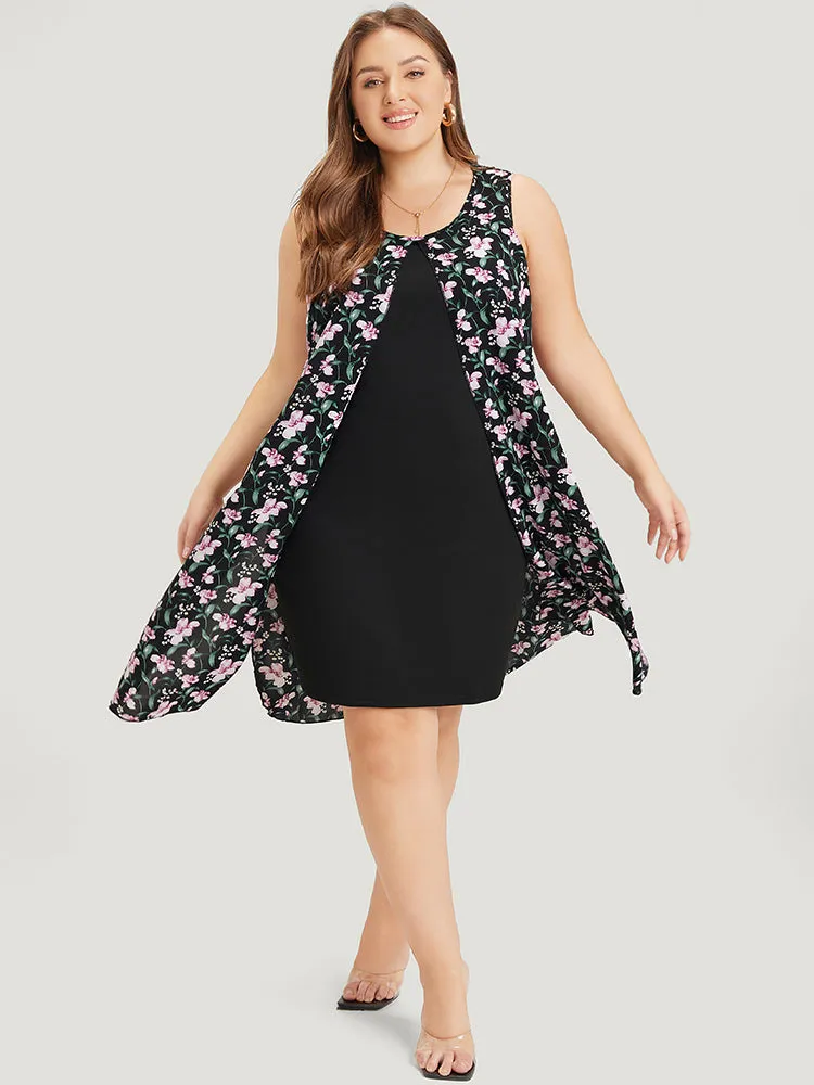 Floral Patchwork Round Neck Split Hem Tank Dress sold by Bloomchic product image thumbnail 2