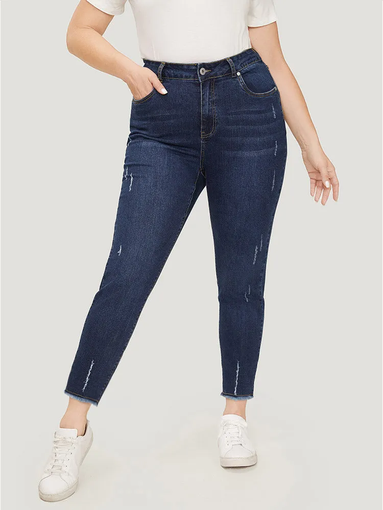 Straight Leg Very Stretchy Raw Hem Jeans sold by Bloomchic