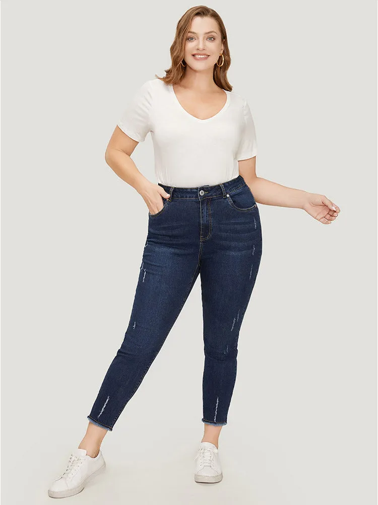 Straight Leg Very Stretchy Raw Hem Jeans sold by Bloomchic product image thumbnail 4