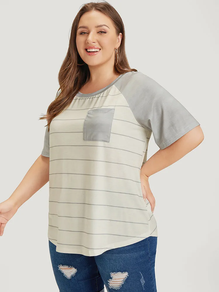 Striped Patched Pocket Raglan Sleeve T-shirt sold by Bloomchic product image thumbnail 3