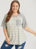 Striped Patched Pocket Raglan Sleeve T-shirt sold by Bloomchic