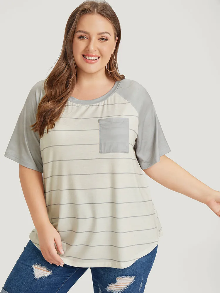 Striped Patched Pocket Raglan Sleeve T-shirt sold by Bloomchic product image thumbnail 5