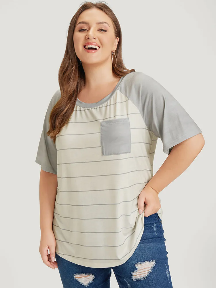 Striped Patched Pocket Raglan Sleeve T-shirt sold by Bloomchic product image thumbnail 2