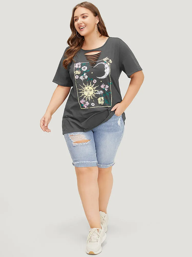 Horoscope Print Crew Neck Graphic Cut Out T-shirt sold by Bloomchic product image thumbnail 4