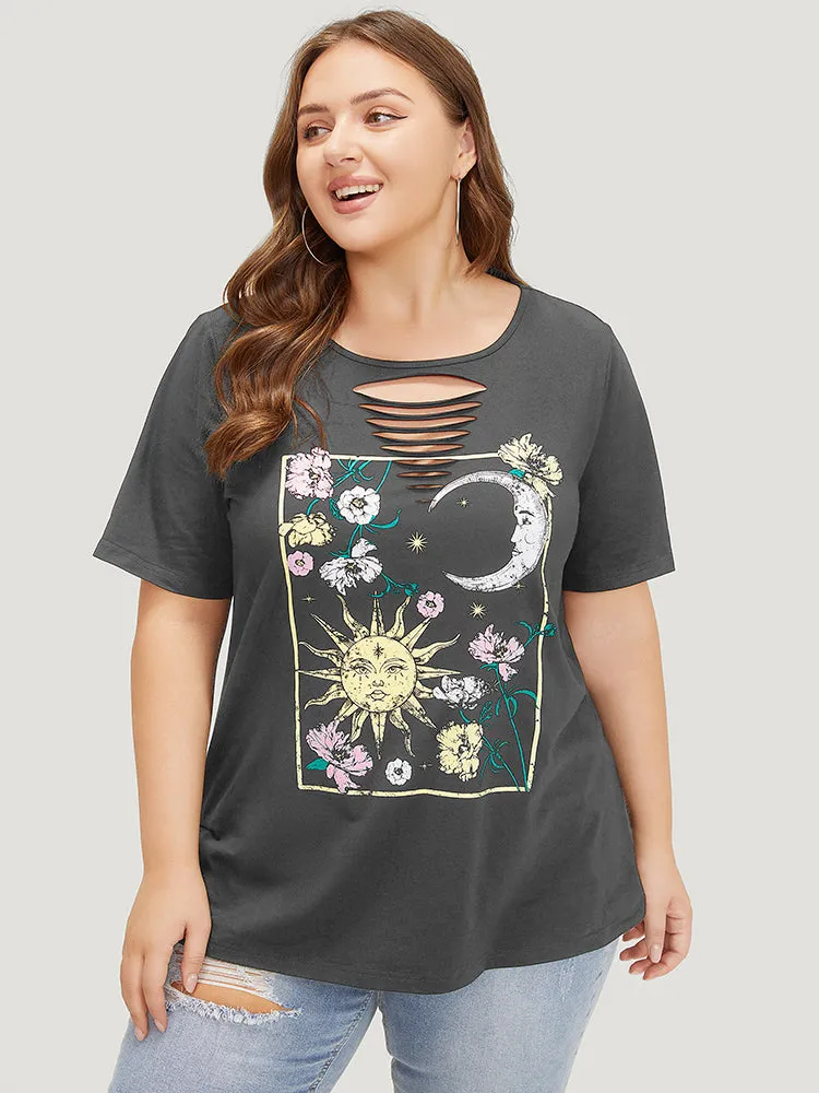 Horoscope Print Crew Neck Graphic Cut Out T-shirt sold by Bloomchic product image thumbnail 2