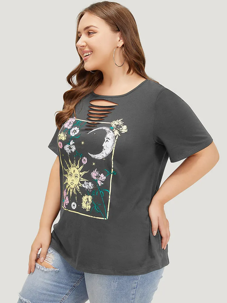 Horoscope Print Crew Neck Graphic Cut Out T-shirt sold by Bloomchic product image thumbnail 5