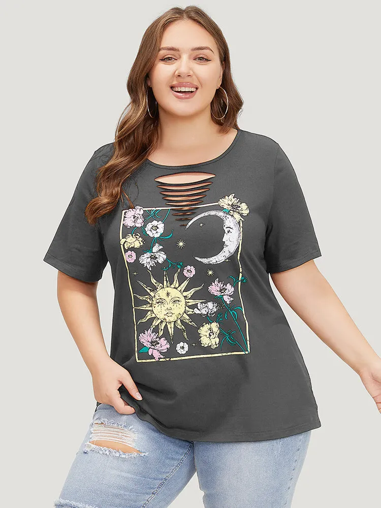 Horoscope Print Crew Neck Graphic Cut Out T-shirt sold by Bloomchic product image thumbnail 3