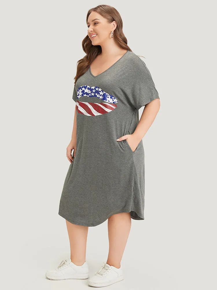 Lip & Star Print Pocket Arc Hem Heather Tee Dress sold by Bloomchic product image thumbnail 3