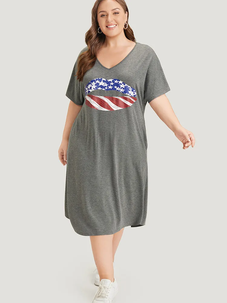 Lip & Star Print Pocket Arc Hem Heather Tee Dress sold by Bloomchic product image thumbnail 4