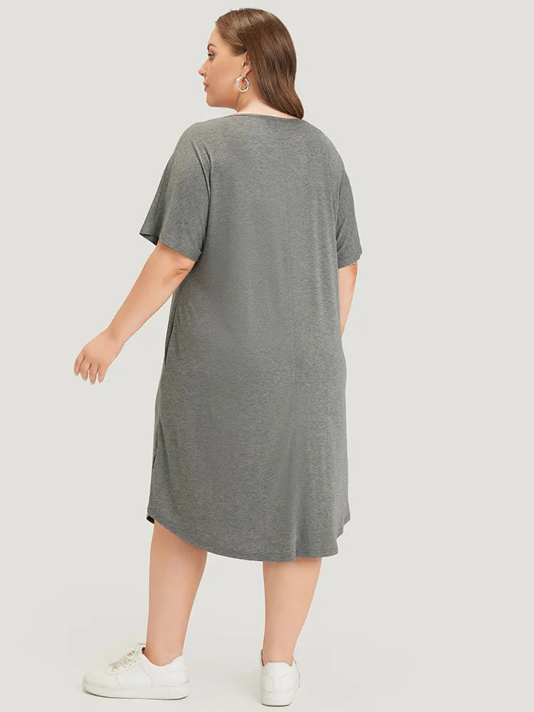 Lip & Star Print Pocket Arc Hem Heather Tee Dress sold by Bloomchic product image thumbnail 5