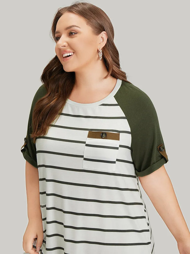 Striped Patched Pocket Roll Raglan Sleeve Tee Dress sold by Bloomchic product image thumbnail 5