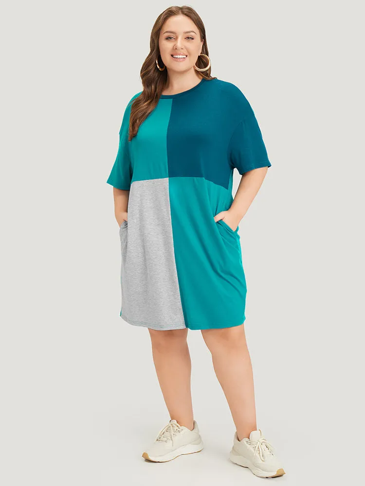 Colorblock Contrast Pocket Drop Shoulder Tee Dress sold by Bloomchic product image thumbnail 4