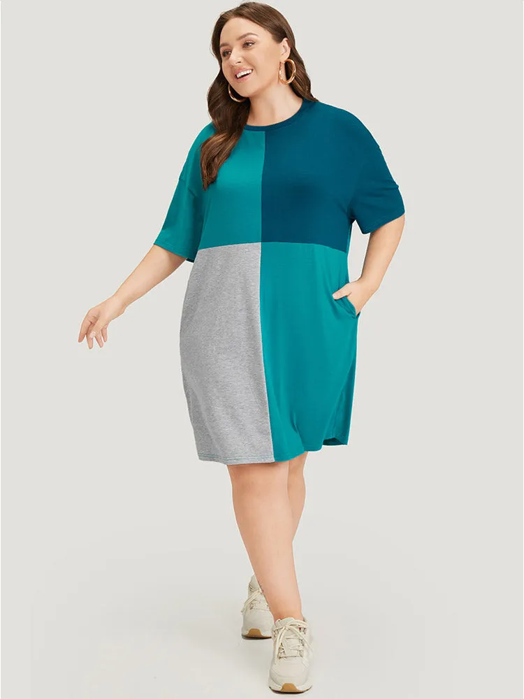 Colorblock Contrast Pocket Drop Shoulder Tee Dress sold by Bloomchic product image thumbnail 5