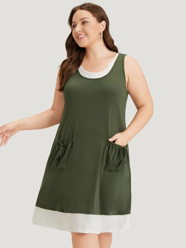 Two Tone Knot Pocket Patchwork Dress sold by Bloomchic