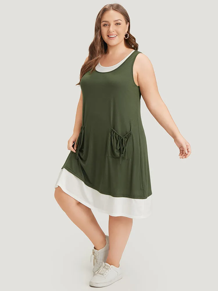 Two Tone Knot Pocket Patchwork Dress sold by Bloomchic product image thumbnail 3