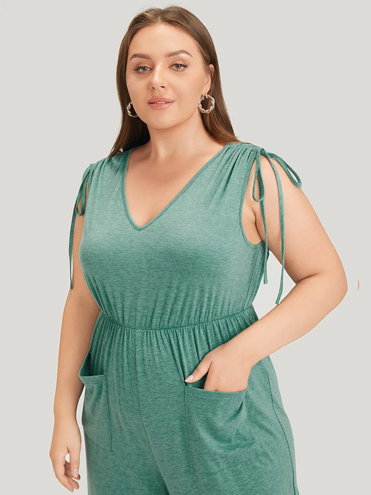 Plain Patched Pocket Zipper Drawstring Shoulder Jumpsuit sold by Bloomchic product image thumbnail 5