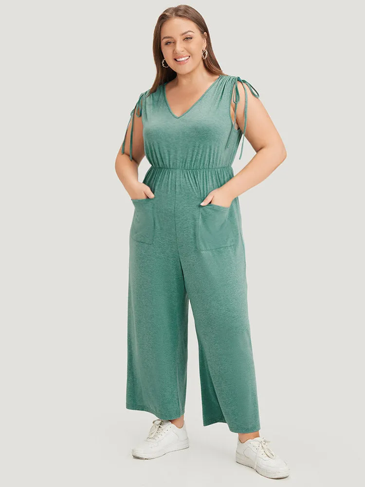 Plain Patched Pocket Zipper Drawstring Shoulder Jumpsuit sold by Bloomchic product image thumbnail 2