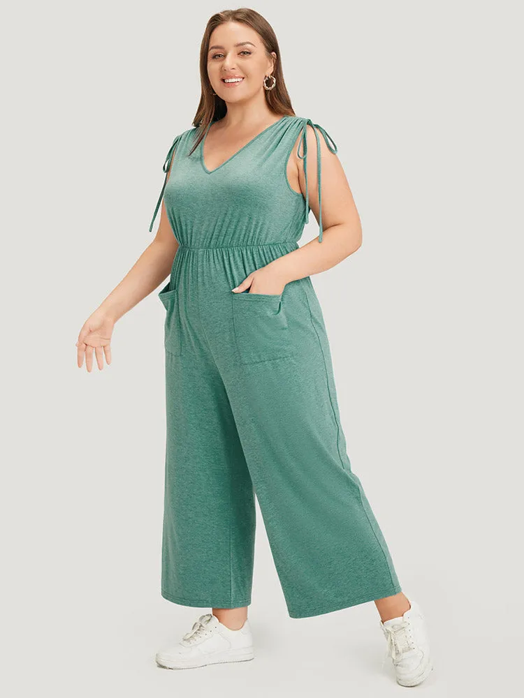 Plain Patched Pocket Zipper Drawstring Shoulder Jumpsuit sold by Bloomchic product image thumbnail 3