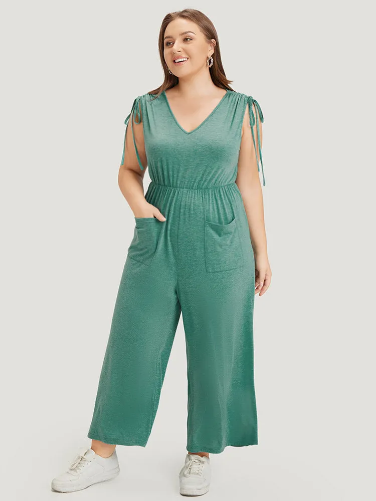 Plain Patched Pocket Zipper Drawstring Shoulder Jumpsuit sold by Bloomchic
