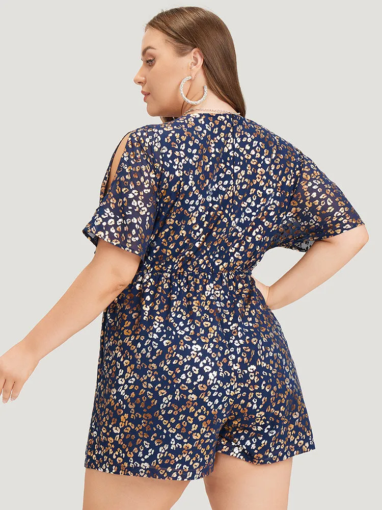 Leopard Glitter Zip Back Pocket Cold Shoulder Romper sold by Bloomchic product image thumbnail 5