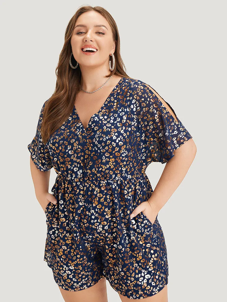Leopard Glitter Zip Back Pocket Cold Shoulder Romper sold by Bloomchic product image thumbnail 3